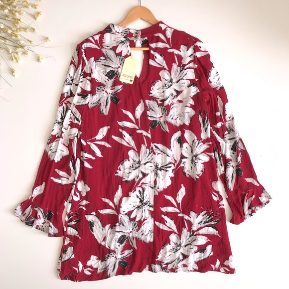 JODIFL Red Floral Long Sleeve Dress Size Large - Picture 6 of 6